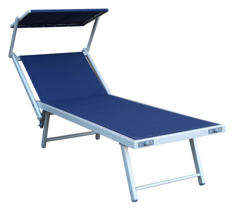 LETTINO CON PARASOLE ALLUMINIO/ACCIAIO BLU