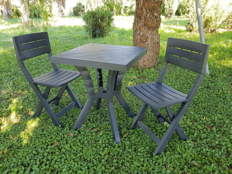 SET 'DUETTO RESINA'TAVOLO + 2 SEDIE ANTRACITE