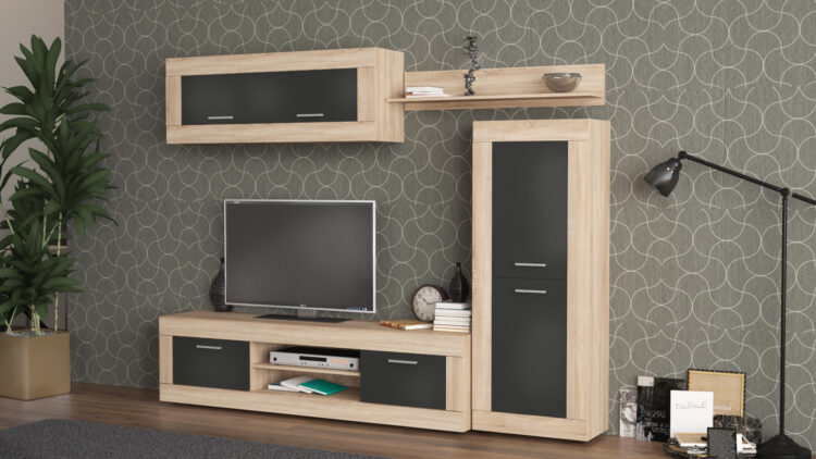 KIT PARETE LIVING AMBER 250X188X41 NAT.OAK/ANTRAC.