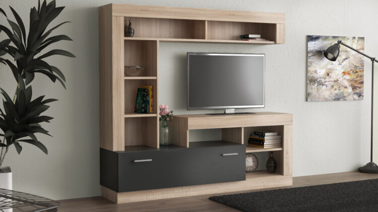 KIT PARETE LIVING LEA 170X170X42 NAT.WOOD/ANTRAC.
