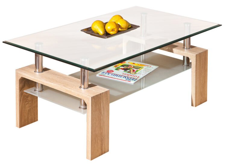 KIT TAVOLINO DOPPIO VETRO ROVERE
