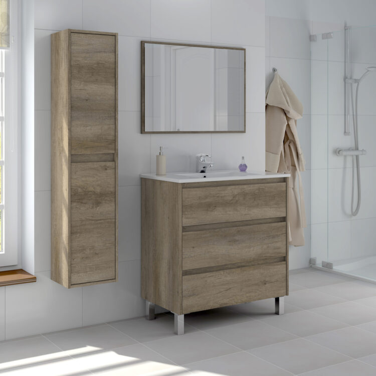 KIT MOBILE BAGNO DAKOTA 3C CM.80X45X86H ROVERE NORDIK