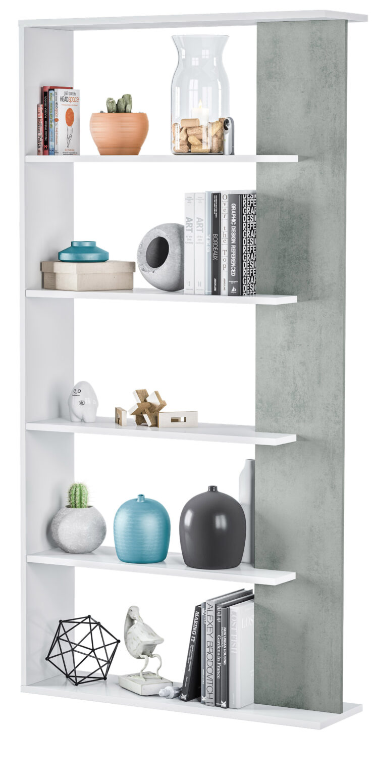 KIT LIBRERIA'ALIDA' 90X25X180H BIANCO/CEMENTO