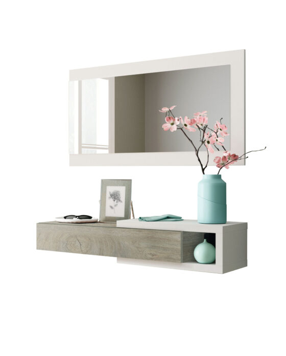 KIT INGRESSO 1C+SPECCHIO NOON BIANCO/QUERCIA