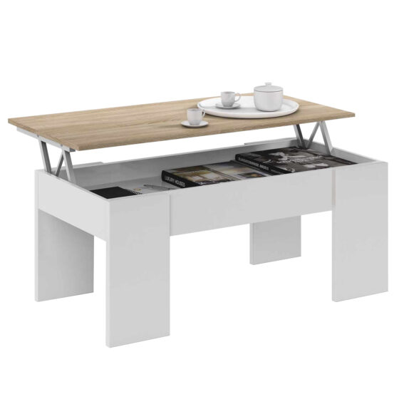 KIT TAVOLO CAFFE ELEV. 50X100X45/56H ROVERE/BIANCO